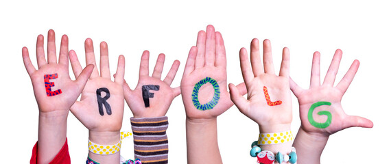Children Hands Building Erflog Means Success, Isolated Background