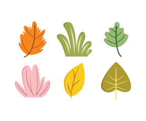 leaf and shrub icons set vector illustration
