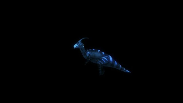 Parasaurolophus Dinosaur Hologram 3D Animation With Alpha Video