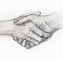 A closeup pencil sketch of a handshake