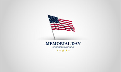 Happy memorial day design with white color background and waving USA flag