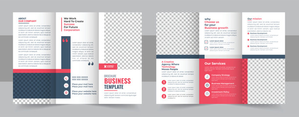 Corporate business trifold brochure template, Modern, Creative and Professional tri fold brochure vector design, Simple and minimalist promotion layout with red color