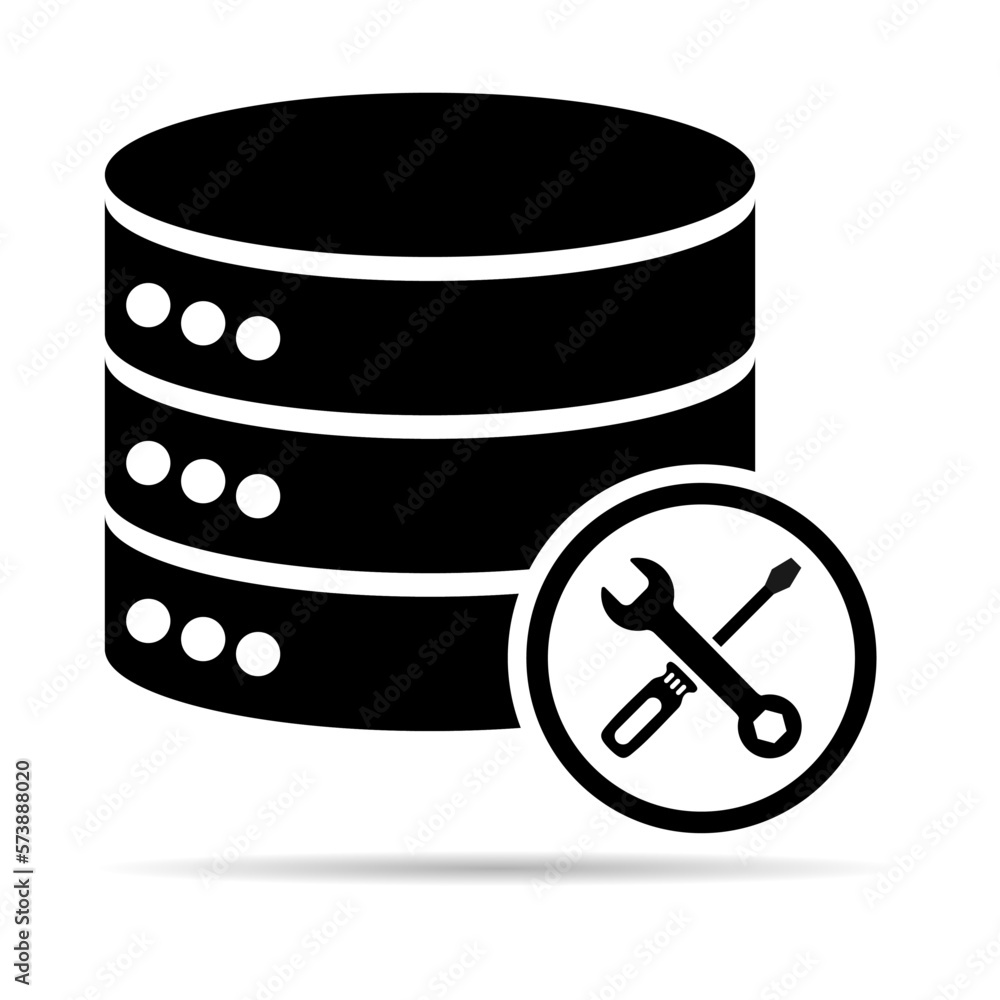 Poster database storage icon with shadow, internet network server cloud data symbol, connection system vect