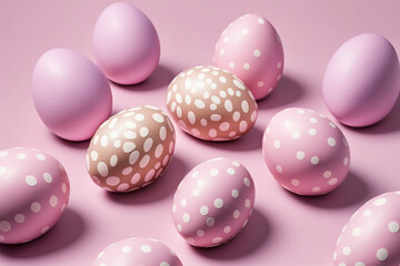 Fototapeta na wymiar Pink and white background of easter eggs collection, easter celebration created with Generative AI technology