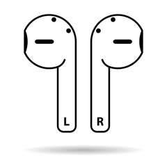 Set of Earphones music flat icon shadow, sound technology device sign, web audio symbol vector illustration