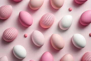 Pink and white background of easter eggs collection, easter celebration created with Generative AI technology