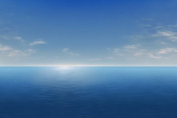 Naklejka premium Blue calm sea landscape background with clouds, seascape sea ocean horizon, generated ai