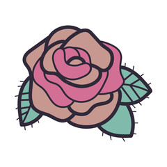 Pink flower outline icon. Simple doodle sketch line art style. Rose beauty elegant logo design isolated. Flat shape, wedding tattoo card. Vector illustration