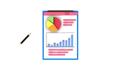 notepad display panel financial report graphs charts isolated. 3d rendering
