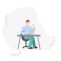 Wear Pajamas to Work Day. Office worker in good mood. April event. Vector illustration. Man  in pajamas working in office. 