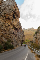 Continius line on road. Road in mountain. The journey continues