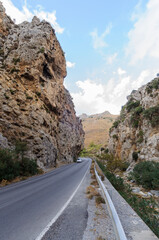 Continius line on road. Road in mountain. The journey continues