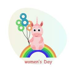 unicorn holding balloons in hands .vector illustration for eighth march day