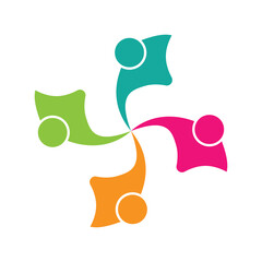 teamwork logo design template connecting four people