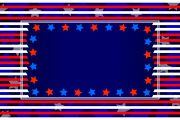 American flag symbols stars and stripes patriotic border frame on blue background with copy space for your text.	
