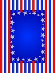 American flag symbols patriotic striped starry border frame on blue background with copy space for your text.	