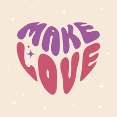 70s retro groovy typography true love slogan print with heart symbol for graphic tee t shirt or sticker - Vector