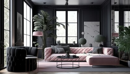 Modern black pastel living room interior , Ai generated
