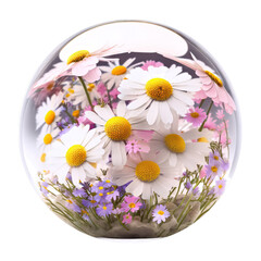 flowers in glass ball , isolated on transparent background cutout , generative ai