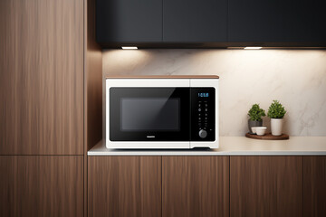 Obraz premium Small appliances technologies in a white and wooden modern kitchen, small kitchen appliances, home and restaurant, generative ai