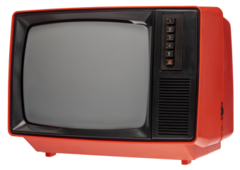 Generic eighties CRT TV receiver isolated on white background. Retro technology concept