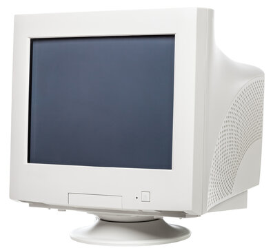 Obsolete CRT computer monitor isolated on white background