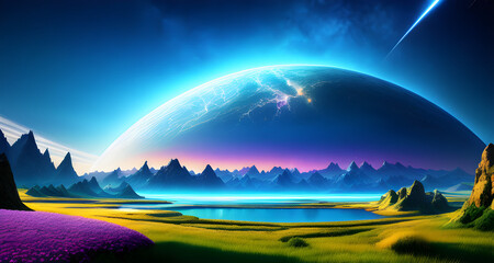 AI Digital Illustration Cosmic Skies Landscape