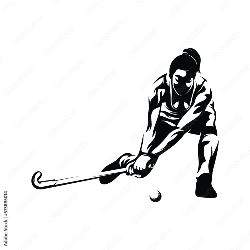 Poster Woman Field Hockey Silhouette Vector Illustration