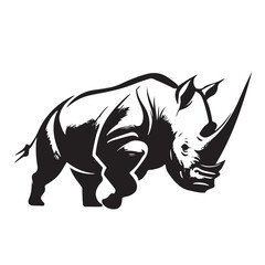 Rhino logo template. Endangered African Rhinoceros silhouette icon. Horned animal symbol. Vector illustration.