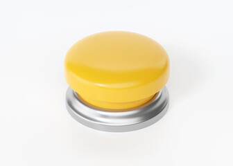 Alarm button 3d render icon - start simple circle with switch sign, round shutdown metal element