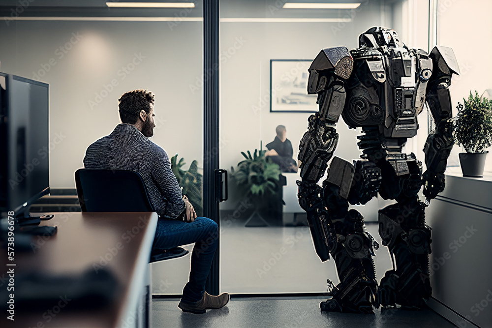 Wall mural ai artificial intelligence or humanoid robot talking to human consult and advise wisely project deve