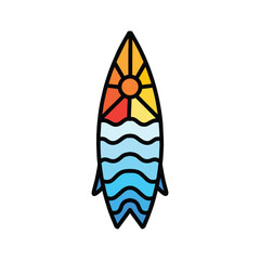 Colorful surfing board Monoline Logo Surf Wave Ocean Vintage Emblem Vector Design badge illustration Symbol Icon
