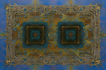 Obraz premium Abstract retro cubic painting created with Generative AI technology.
