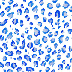 Leopard print, blue leopard background, animalistic 
 print, watercolor illustration 