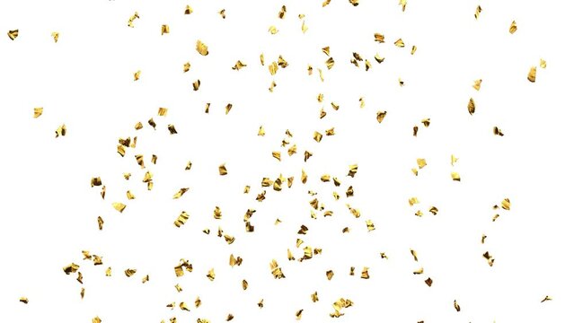 gold confetti rain launched from a cannon slowly falling - separated alpha channel - 4k 3D rendering