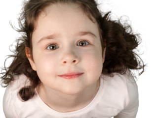 Close Up Top View of Little Girl, Isolated on Transparent Background