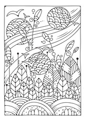 Art therapy. Illustration for coloring. Background with abstract flowers. Coloring page.
