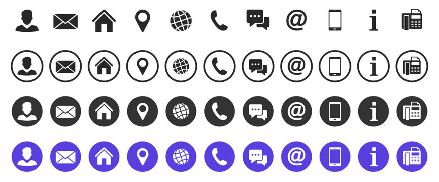 Contact information icons, vector for business card and website