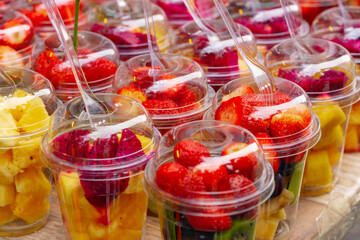 Fresh fruits on showcase at a farmers market