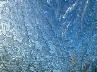 Hoar frost on glass, abstract natural pattern