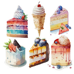 set of cakes and desserts