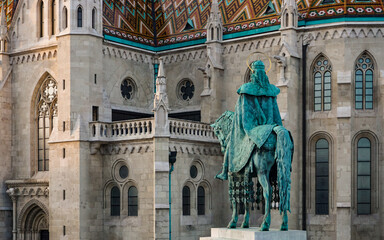 Equestrian Statue of St Stephen in front of Matthias Church in Budapest
