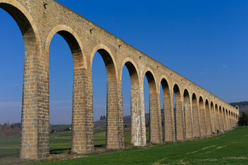 Noain aqueduct in Pamplona. Construction for the waterway. Bridges built in stone. Old...