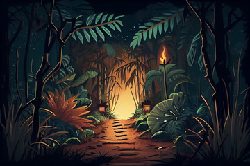 Fototapeta premium Night jungle road and end of road.