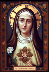 St. Therese of Lisieux art illustration. Sacred Religion Icon. Generative Ai.