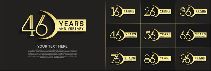 set of anniversary logotype gold color and ribbon for special celebration event
