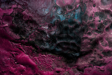 Luxury sparkling abstract background, liquid art. Violet red contrast paint mix, alcohol ink blots, marble texture. Modern print pattern
