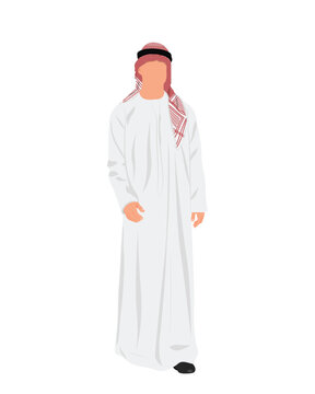 Standing Arab Men Illustration, Arabic men In Traditional Dress Thawb and Ghutra Character.