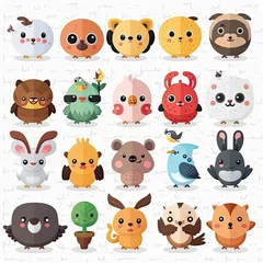 Raamstickers Schattige dieren set Collection of emoji, cute cartoon characters vector illustration, white background, Made by AI,Artificial intelligence