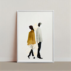 Fototapeta premium Minimalist Drawings couple illustrations. Generative AI